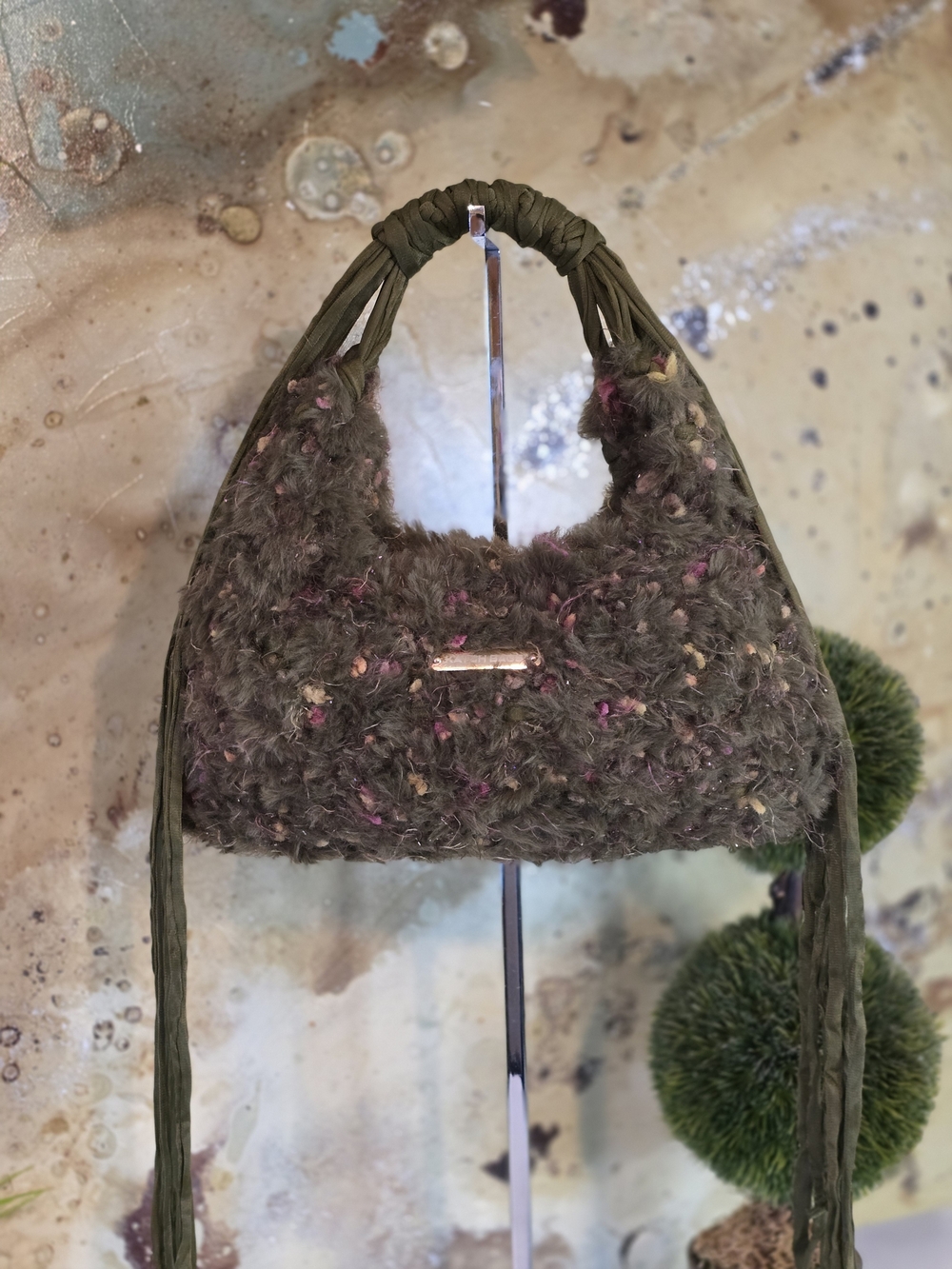 Olive Green (Army Green) Faux Fur "VERSATILE"Shoulder/Hand Bag